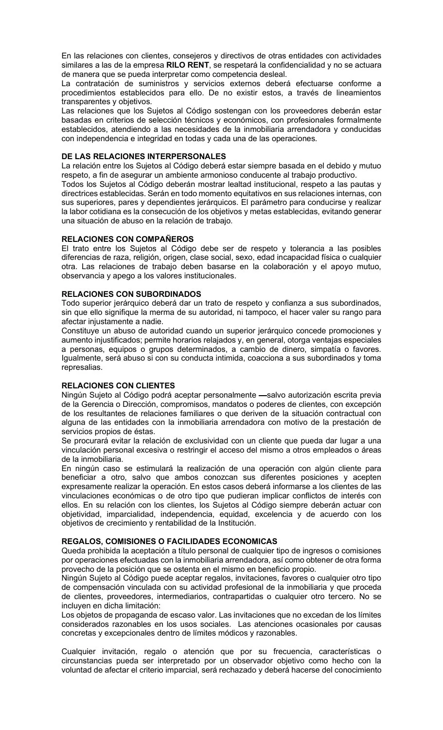 Página 5 del Código de Conducta de Rilo Rent